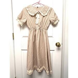 Da Li Ren Cottagecore Plaid Lace Collar Dress Small Prairie Coquette Vintage